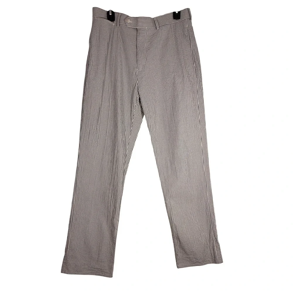 Cremieux Mens Preppy Seersucker Striped Cotton Pants Blue White 32x30